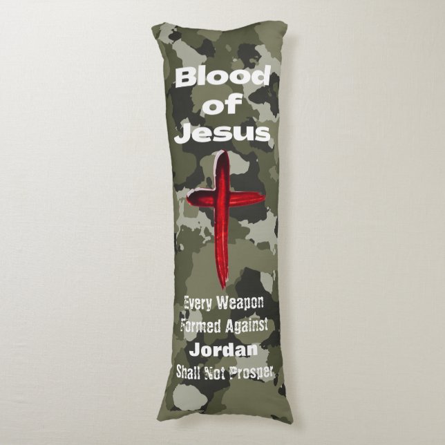 Blood of Jesus Green Camo Personalized Prayer Body Pillow (Front Vertical)