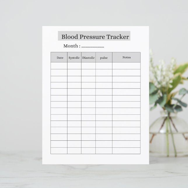 Blood Pressure Tracker SHEET (Standing Front)