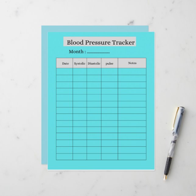 Blood Pressure Tracker SHEET (Front/Back In Situ)