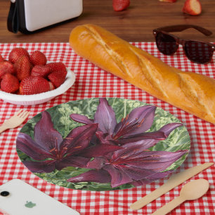 Blood Red Asiatic Lilies Floral Paper Plate