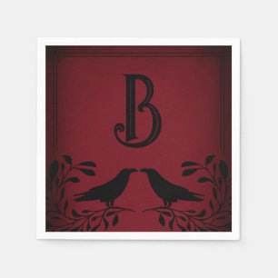 Blood Red Black Raven Monogram Goth Wedding Napkin