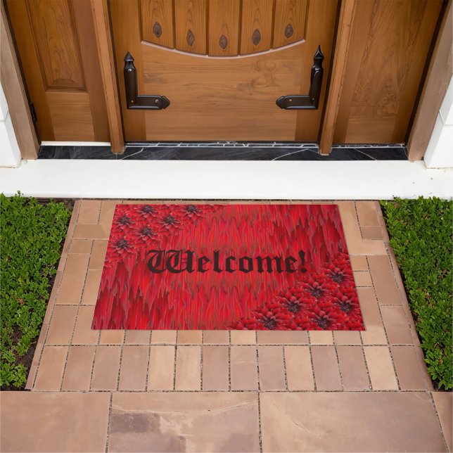 Blood red dahlias in gothic style doormat (Outdoor)