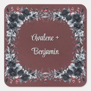 Blood Red Gothic Black Floral Wedding Square Sticker