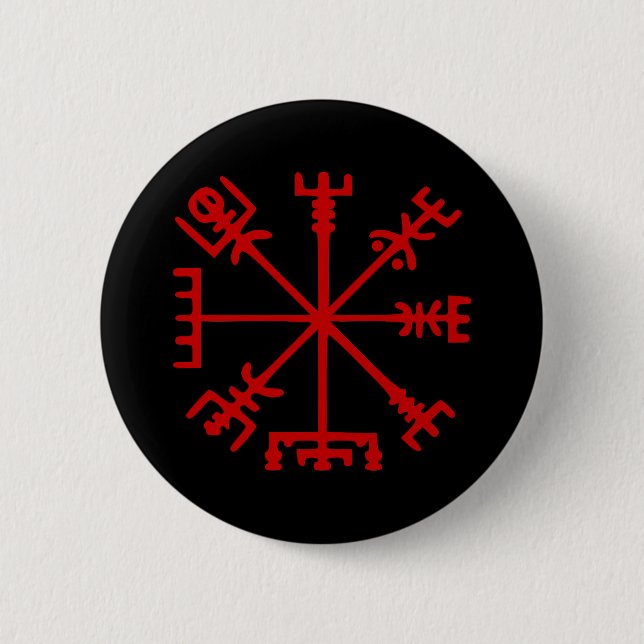 Blood Red Vegvísir (Viking Compass) 2 Inch Round Button (Front)