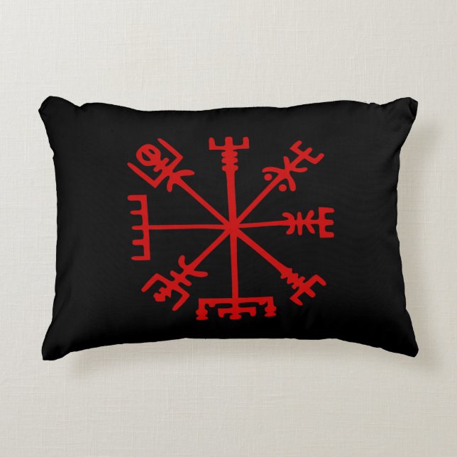 Blood Red Vegvísir (Viking Compass) Accent Pillow (Front)