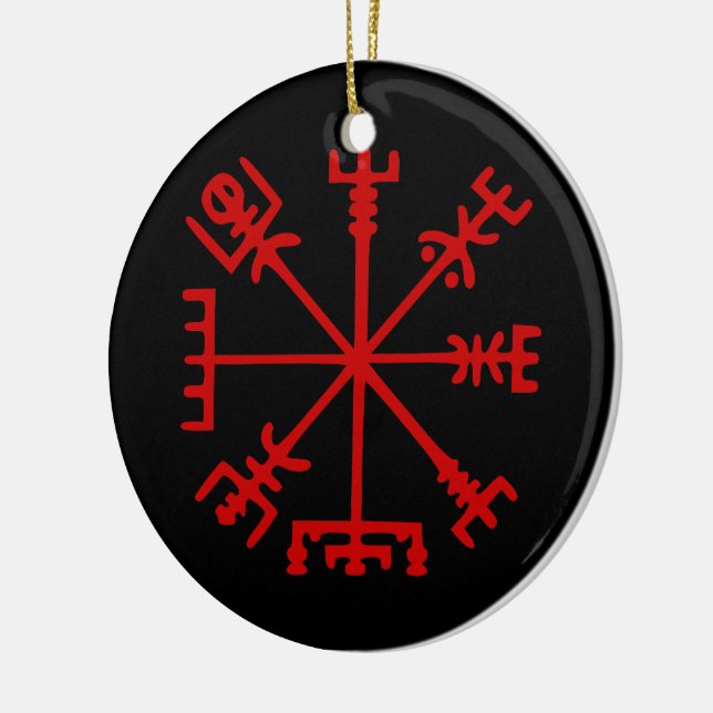 Blood Red Vegvísir (Viking Compass) Ceramic Ornament (Left)