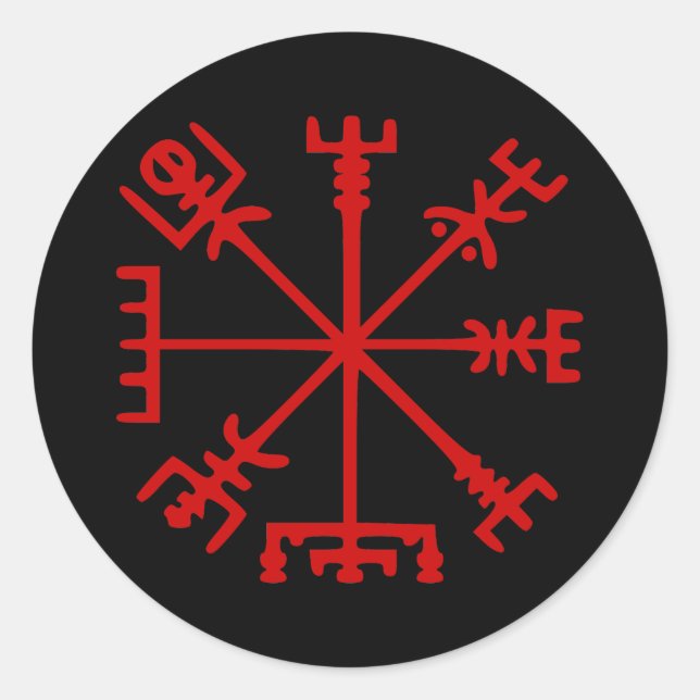 Blood Red Vegvísir (Viking Compass) Classic Round Sticker (Front)