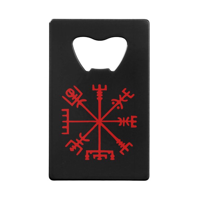 Blood Red Vegvísir (Viking Compass) Credit Card Bottle Opener (Front)