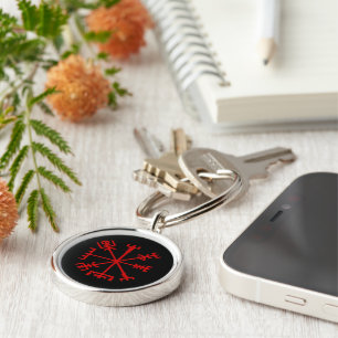 Blood Red Vegvísir (Viking Compass) Keychain
