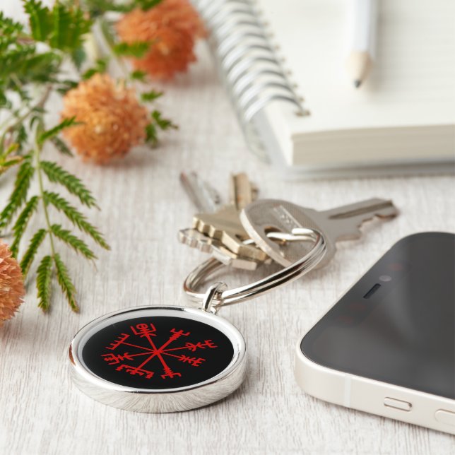 Blood Red Vegvísir (Viking Compass) Keychain (Side)
