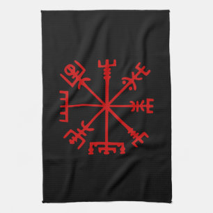 Blood Red Vegvísir (Viking Compass) Kitchen Towel