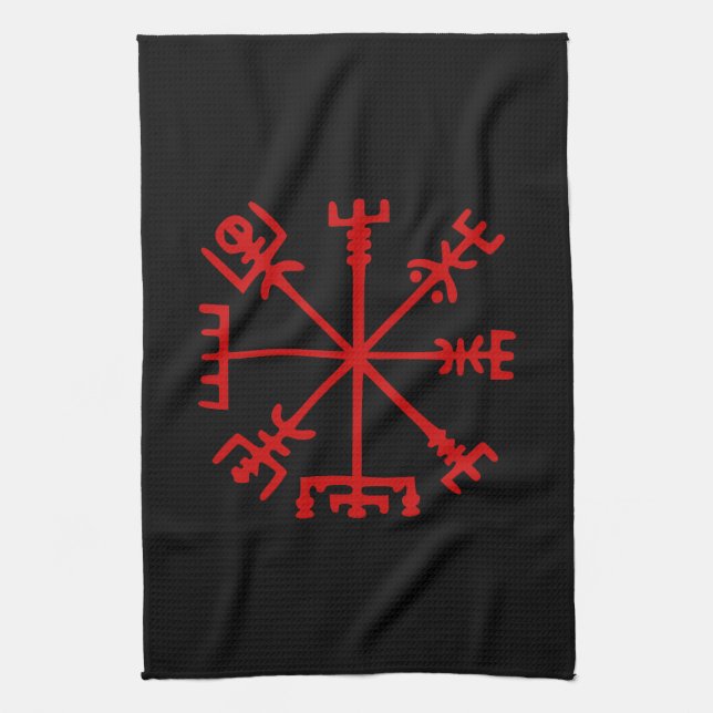 Blood Red Vegvísir (Viking Compass) Kitchen Towel (Vertical)