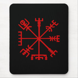 Blood Red Vegvísir (Viking Compass) Mouse Pad