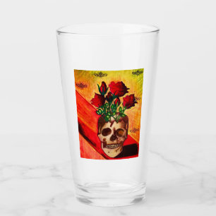 Blood Roses in Skull Vase Glass