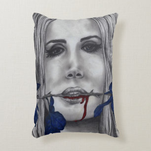 Blood Roses Vampire Woman Goth Original Art Decorative Pillow