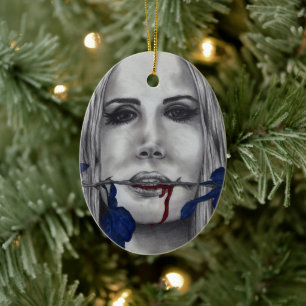 Blood Roses Vampire Woman Portrait Blood Goth Art Ceramic Ornament