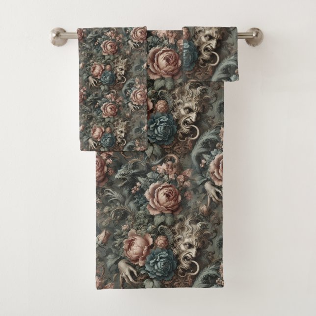 Blood Shadows Ritual – Gothic Victorian Bath Towel Set (Insitu)