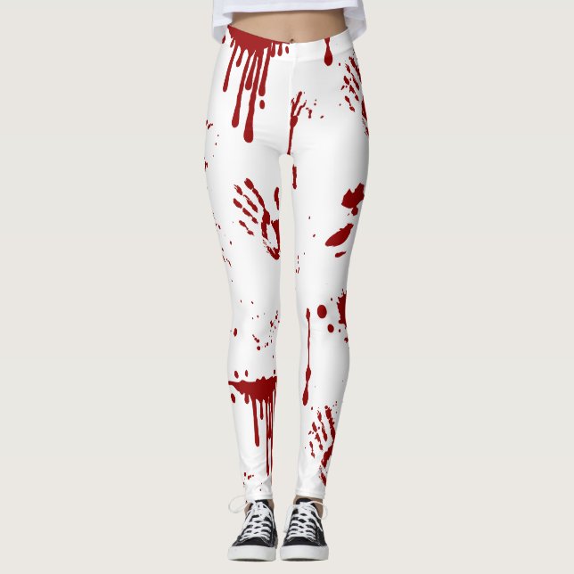 Blood Splatter Bloody Handprints Halloween Leggings (Front)