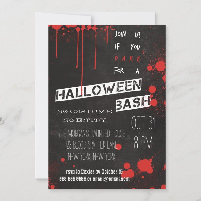 Blood Splatter Chalkboard Cool Halloween Invitation (Front)