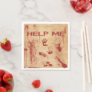 Blood Splattered Hand Print Halloween Napkin