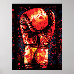 Blood-Splattered Red Boxing Gloves Dramatic Art Poster
