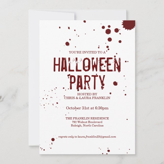 Blood Splatz Déplaisant Halloween Party Invitation (Devant)