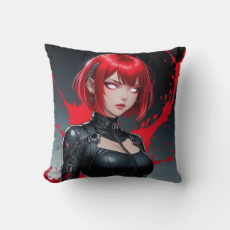 Blood Spray Demon Anime Girl Throw Pillow