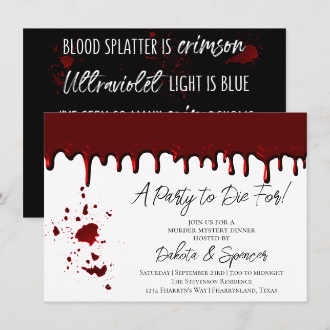 Blood Stains Are Crimson Red | Dark Murder Mystery Invitation (Front/Back)