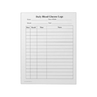 Blood Sugar Log Notepad
