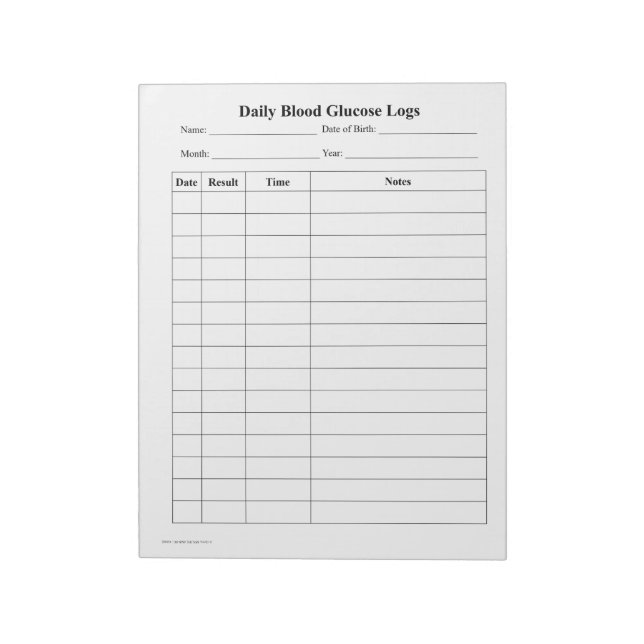Blood Sugar Log Notepad (Rotated)
