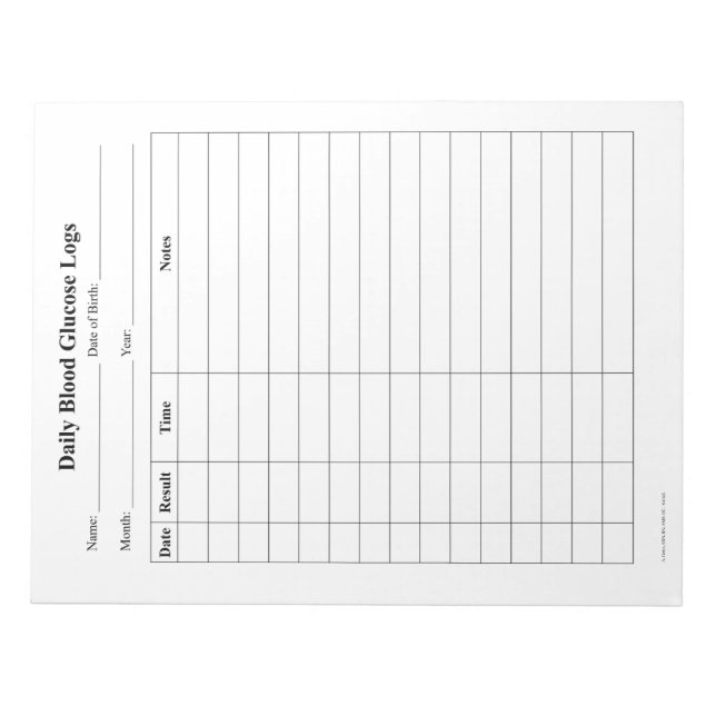 Blood Sugar Log Tear-offs Notepad (Front)