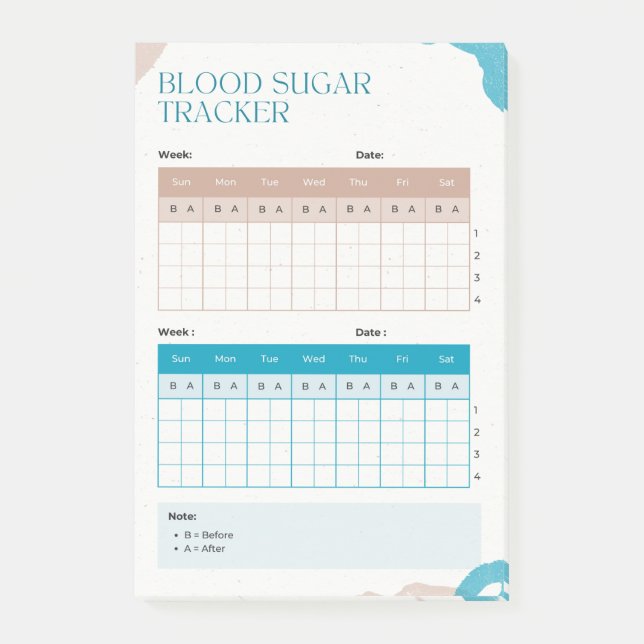 Blood Sugar Weekly Tracker  Post-it Notes (Front)