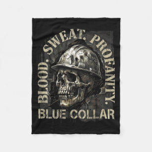 Blood Sweat Profanity Construction Worker Skull Bl Fleece Blanket