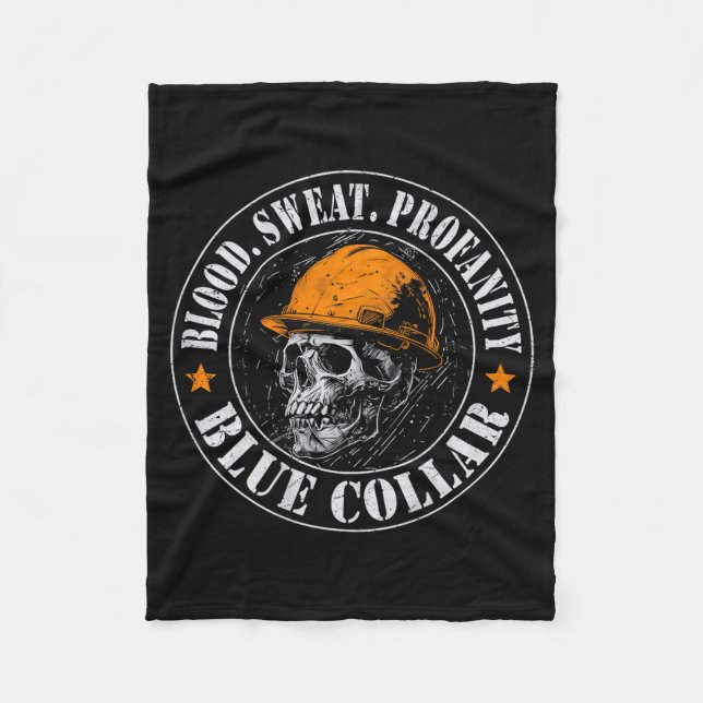 Blood Sweat Profanity Construction Worker Skull Bl Fleece Blanket (Front)
