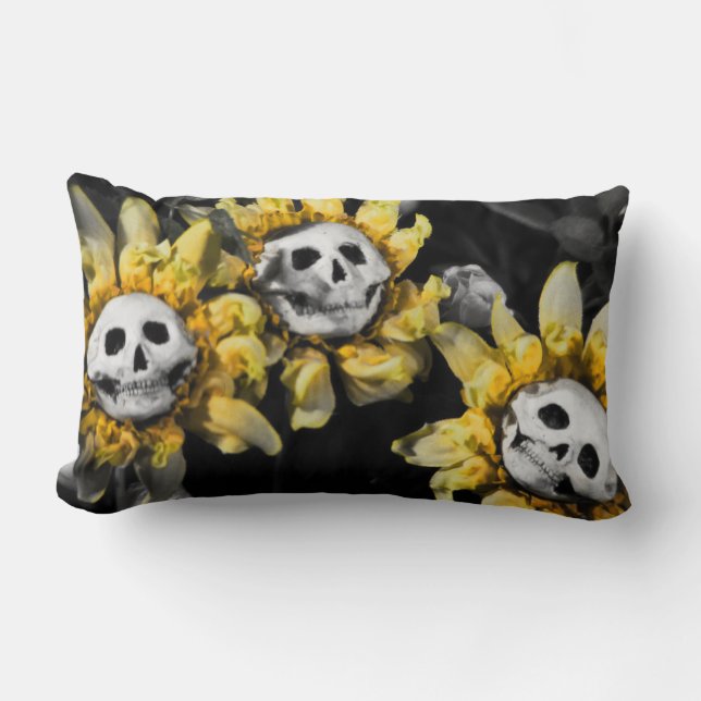 Blood Tea and Red String Skull Sunflower Pillow (Front)