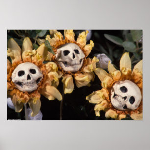 Blood Tea and Red String Skull Sunflower Poster