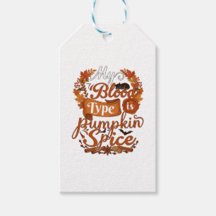 Blood Type Is Pumpkin Spice Halloween Black Cat Gift Tags