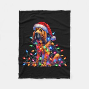 Bloodhound Christmas Lights Santa Hat Dog Lover Fleece Blanket