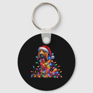 Bloodhound Christmas Lights Santa Hat Dog Lover  Keychain
