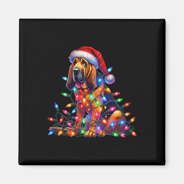 Bloodhound Christmas Lights Santa Hat Dog Lover  Magnet (Front)