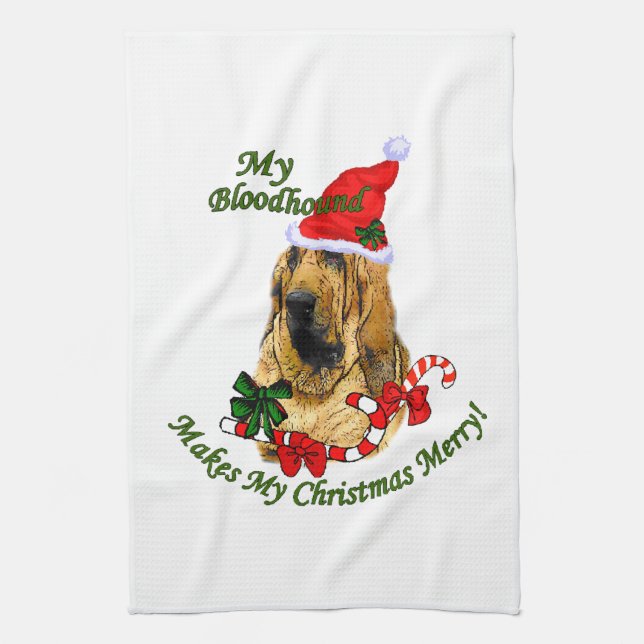 Bloodhound Christmas Merry Kitchen Towel (Vertical)