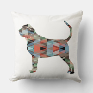 Bloodhound Colourful Geo Pattern Silhouette Plaid Throw Pillow