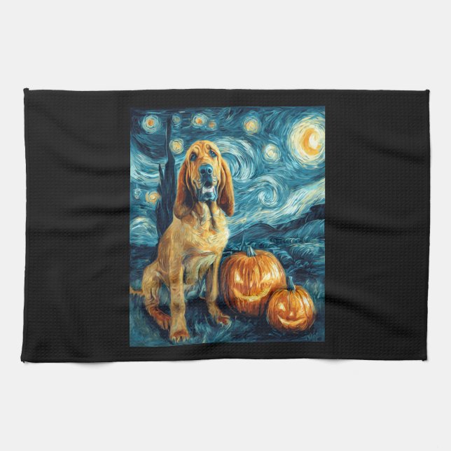 Bloodhound Cute Dog Halloween Jack O Lantern Pumpk Kitchen Towel (Horizontal)
