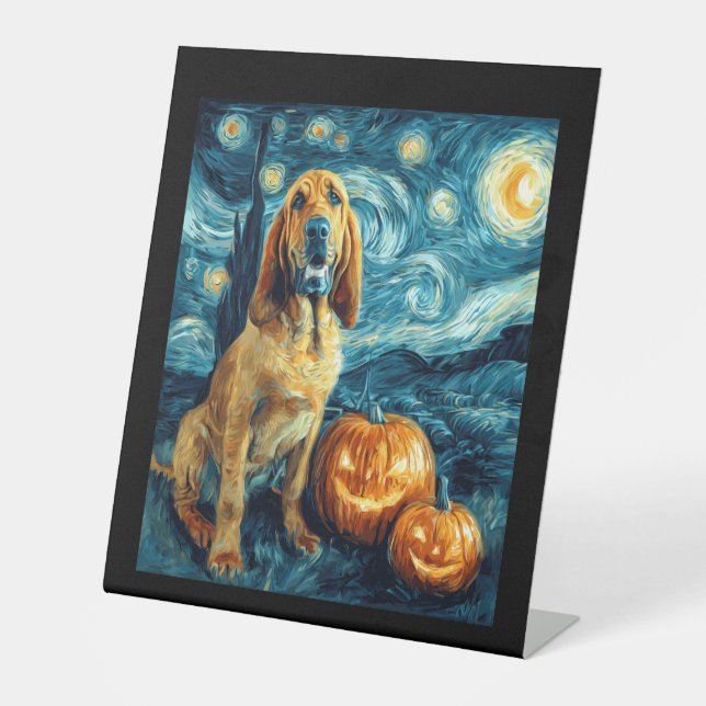 Bloodhound Cute Dog Halloween Jack O Lantern Pumpk Pedestal Sign (Front)