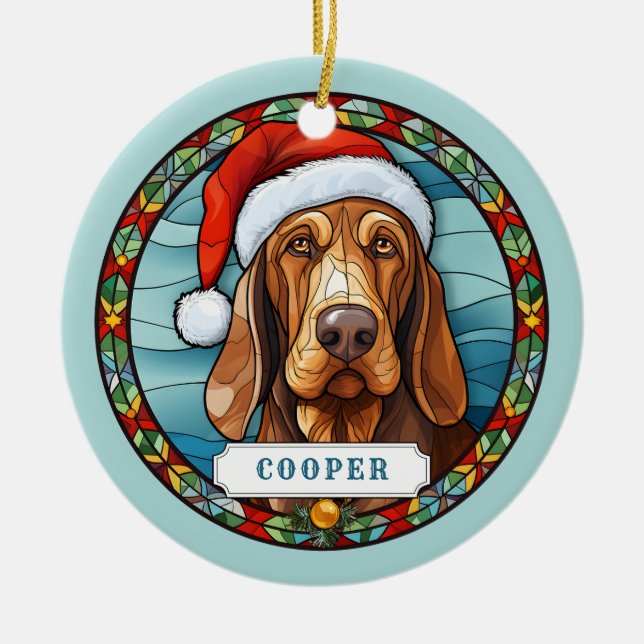 Bloodhound Dog Ceramic Circle Ornament (Front)