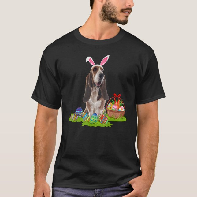Bloodhound Dog Easter Egg Hunting Bunny Bloodhound T-Shirt (Front)
