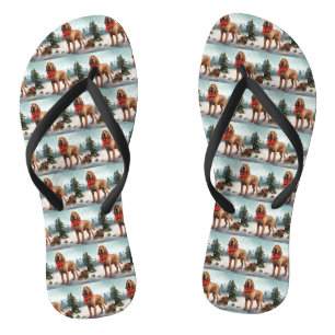 Bloodhound Dog in Snow Christmas Flip Flops
