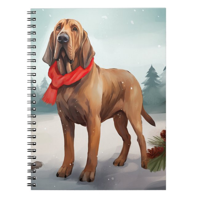 Bloodhound Dog in Snow Christmas Notebook (Front)