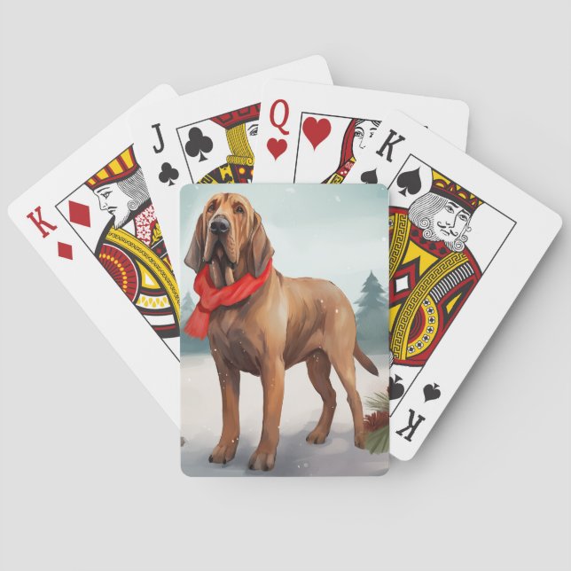 Bloodhound Dog in Snow Christmas Playing Cards (Back)