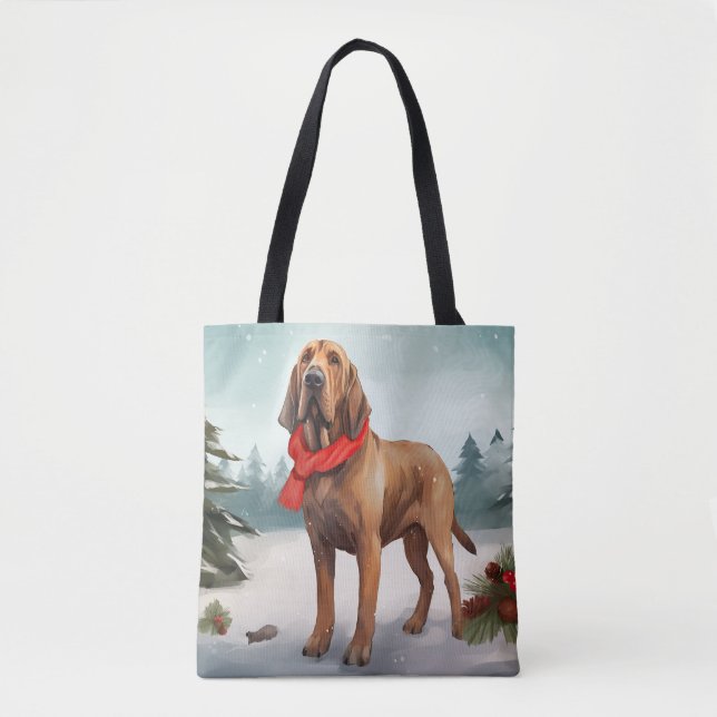 Bloodhound Dog in Snow Christmas Tote Bag (Front)